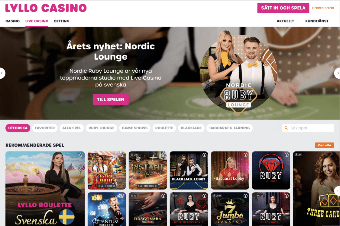 Bild från hemsidan på lyllo live casino