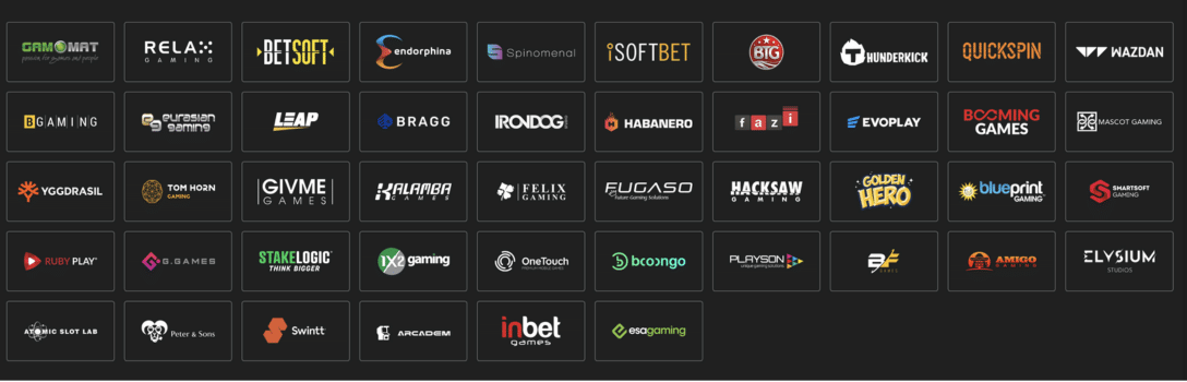 Bild med loggor på alla speltillverkare som har spel i casinot