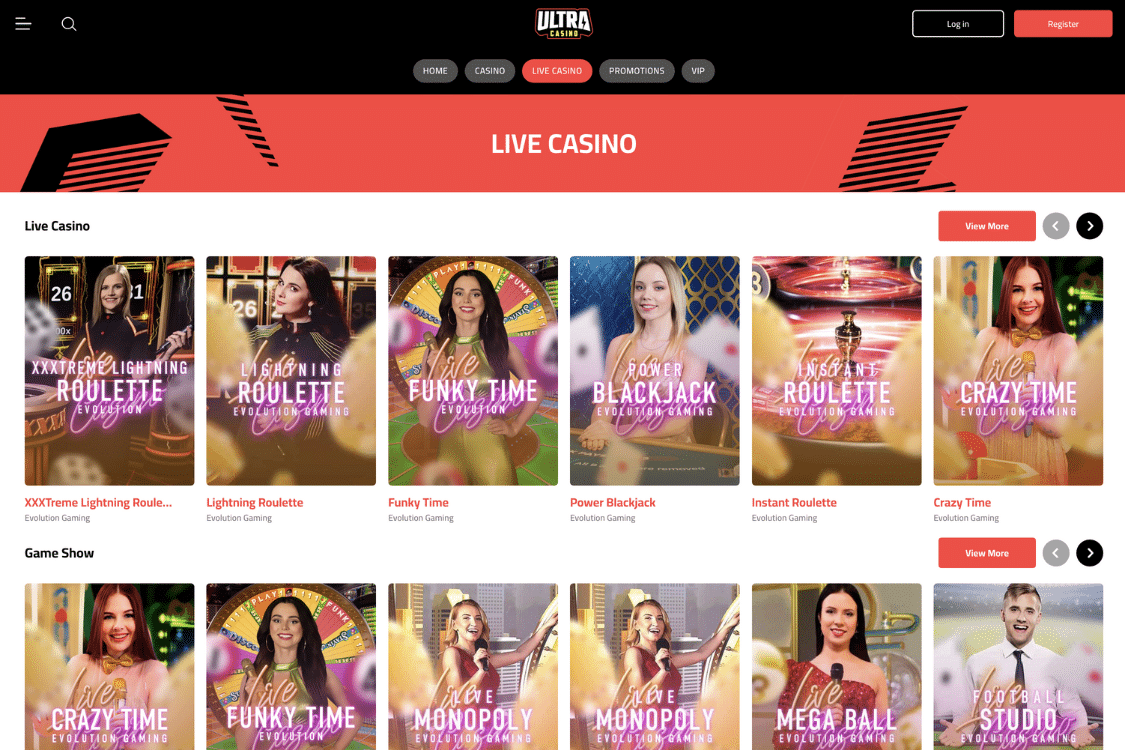 Skärmbild på Ultra live casino