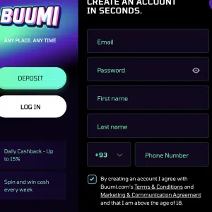 Registreringsformulär hos Buumi casino