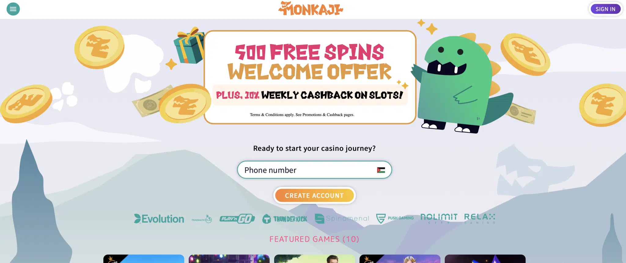 Monkaji casino homepage