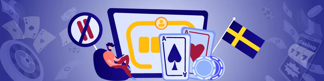 Visar en person som spelar och en dator bakom personen med casino lista